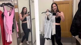 4K Transparent Lace Sleep Dresses in DRESSING ROOM TRY ON with Mirror View