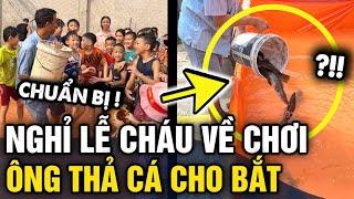 Nghỉ lễ VỀ NHÀ NGOẠI CHƠI ông giăng bạt làm hồ cho các cháu BẮT CÁ trải nghiệm  Tin 3 Phút