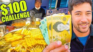 KOREAN STREET FOOD $100 Challenge in Seoul  CRAZY Night Market + HANWOO BEEF BBQ