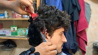 ASMR BARBER  Long Curly hair cutting with Scissors  Relaxing Scissors Haircut ASMR  ASMR Roleplay