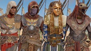 Assassins Creed  Origins - All Outfits and Armor Upgrades Showcase - All DLC