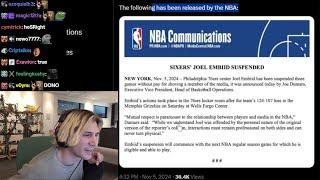 xQc Reacts to Joel Embiid Suspended by NBA for 4 Games for Shoving Members of Media