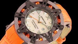 Xoskeleton 41mm Womens Superlative Star LE Platinum MOP Dial Burnt Sienna Topaz Leather Strap Watch