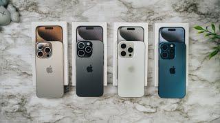 iPhone 15 Pro in All Colors Natural Titanium Black White & Blue
