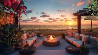 Summer Terrace Ambience  Relaxing Fireplace & Nature Beach Waves  Sea View Terrace