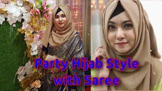 Party Hijab Tutorial with Saree  Full front and back Coverage