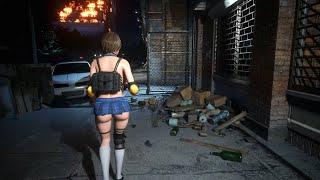Resident Evil 3 Remake Jill Schoolgirl Stick outfit Gameplay Biohazard 3 mod  4K