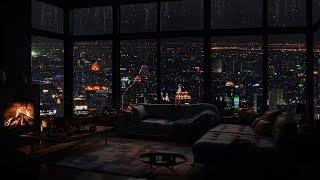 Dark Room Comfort City Rain and Fireplace Sounds for Deep Relaxation ️