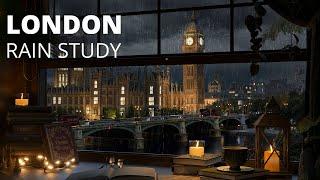 London Big Ben View Rain Study Ambience  Victorian Dark Academia with Distant Thunderstorm Sounds