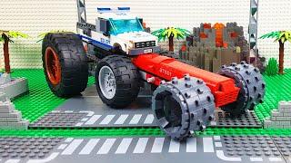LEGO Experimental Cars and Monster Truck vs Police Car Giant Power Wheels  Toy Vehicles For Kids