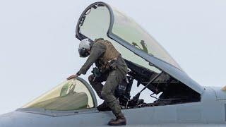 FA-18 Hornet Fighter Jets Take Off for Training Flight