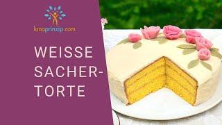 Weiße Sachertorte mit weißer Schokolade und selbstgemachten Marzipanrosen