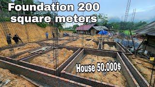 FULL VIDEO 60 Days House Foundation Construction Yard Floor Tiles Concrete column Plastering