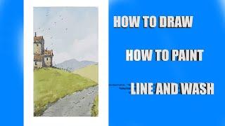 How to Draw How to paint Line And Wash Watercolor in my style demonstration full real time