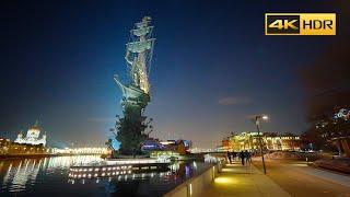 Moscow 2024. Night walking tour along the embankments 4K HDR