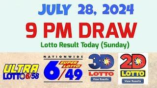 Lotto Result Today 9pm draw July 28 2024 658 649 Swertres Ez2 PCSO