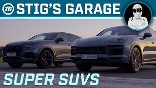 SUPER SUVs Audi RS Q8 vs Porsche Cayenne Turbo GT  Stig’s Garage ft. Becky Evans