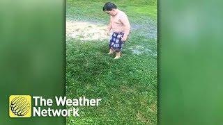 What it looks like to pop a lawn bubble after mom says its okay