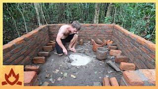 Primitive Technology Wood Ash Cement & Fired Brick Hut