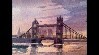 How to paint Tower Bridge London. Step by step watercolour tutorial how to simplify a complexed view