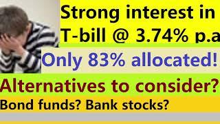 T-bill ladder weakens Cut-off yield 3.74% p.a. 83% allotted What about bond funds or bank stocks?