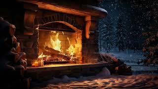 Crackling Fireplace Ambience Sounds In The Winter Night Snow  Fireplace Burning