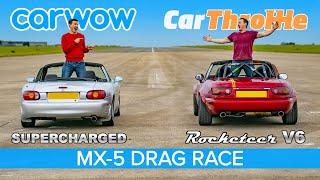 MX-5 V6 Swap vs Supercharged Tuned Miata DRAG RACE ROLLING RACE & BRAKE TEST