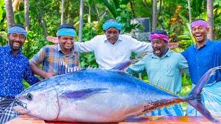 200 Pounds BIG TUNA FISH  Tuna Fish Cutting and Cooking in Village  Tuna Fish Steak Recipe