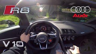 OPEN ROOF CRUSING IN A AUDI R8 V10 PERFORMACE SPYDER IN THE OUTBACK  LOUD  BRUTAL SOUND  POV