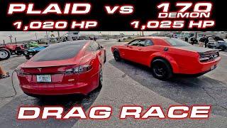 Is the 1025 HP Demon 170 really a Plaid Killer? * Demon 170 vs Tesla Plaid 14 Mile DRAG RACE