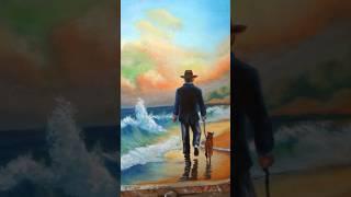 HOMBRE CAMINANDO CON SU PERRO EN LA PLAYA #shortsvideo #short #art #drawing #painting #shorts 