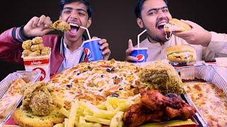 Eating Pizza Burgers Fried Chicken Lasgana Cheese roll wings ft.@Hassankhalil10  Mukbang