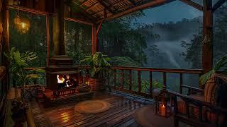 Say Godbye to Insomnia - Treehouse Porch In Rain Rain and Thunder Sound Crackling Fire Sound