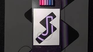 “J” with Neon Lights ️  Stained Art with Black 