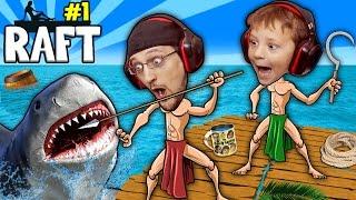 SHARK SONG on RAFT Survival Game w Baby Shawn in Danger 1st Night Minecraft? FGTEEV GameplaySkit