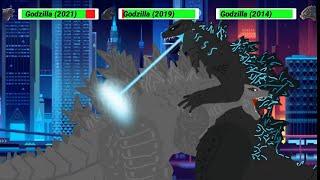 DC2 Godzilla 2021 vs Godzilla 2019 vs Godzilla 2014  ANIMATION with healthbars