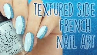 Blue Textured Side French Nail Art