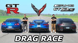 2020 C8 Corvette vs Nissan GT-R vs Mercedes-AMG GT63 S  DRAG & ROLL RACE