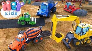 Les engins de chantier dessin animé  Tractopelle bulldozer grue camion  HeyKids - Comptine bébé