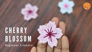 Crochet Cherry Blossom Flower  Flores Sakura -  Spring flowers  Easy crochet flower for Beginners