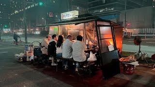 Serving Charcoaled Chicken at one of Fukuokas Best Yatai