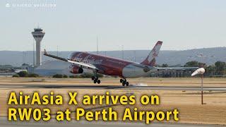 AirAsia X 9M-XXQ arriving on RW03 with a bit of crosswind at Perth Airport.