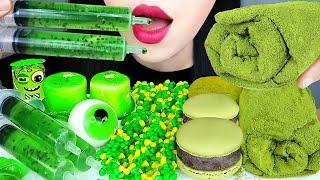 ASMR GREEN FOOD 초록색 디저트 먹방 *먹는 수건 주사기 로프젤리 EDIBLE TOWEL CREPE CAKE SYRINGE ROPE JELLY MUKBANG