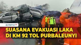 Suasana Evakuasi Kecelakaan Beruntun di KM 92 Tol Purbaleunyi Belasan Kendaraan Ringsek