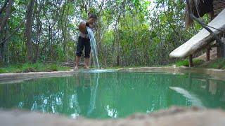 Girl Living Off Grid Built Little House Off Grid with Around Swimming Pool Slide