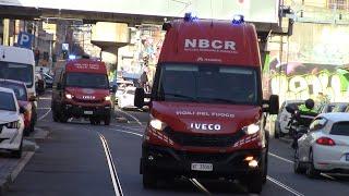 ARRIVO NUOVO MEZZO NBCR + NBCR 2 VVF MILANO IN SIRENA PER FUGA GAS Milano