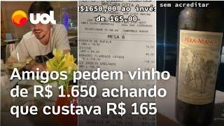 Amigos pedem vinho de R$ 1.650 achando que custava R$ 165 e viralizam ao contar o caso vídeo