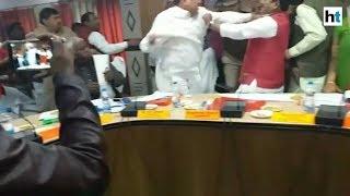 Watch BJP MLA MP thrash each other with shoes slaps during a meeting in UP