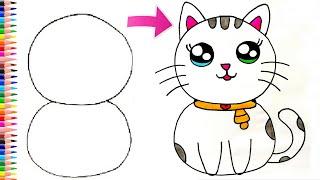8den Çok Kolay Sevimli Kedi Çizimi - How To Draw a Cute Cat Very Easy - Kolay Kedi Çizimi