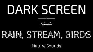 BLACK SCREEN RAIN Sounds for Sleeping  STREAM and BIRDS  Dark Screen Nature Sounds